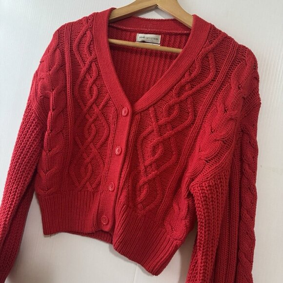 Urban Outfitters Cropped Cable Knit Sweater Women Sz XS V-neck Red Butto… - Picture 5 of 13